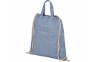 Рюкзак со шнурком Pheebs из 210 г/м2 переработанного хлопка, синий меланж