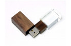 USB-флешка на 16 Гб прямоугольной формы, под гравировку 3D логотипа, материал стекло, с деревянным колпачком красного цвета, белый