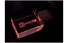 USB-флешка на 64 ГБ прямоугольной формы, под гравировку 3D логотипа, материал стекло, с деревянным колпачком красного цвета, красный