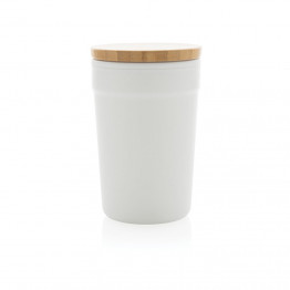 Стакан из переработанного полипропилена GRS с бамбуковой крышкой, 300 мл